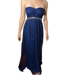 Adrianna Papell Strapless Navy Blue Gown